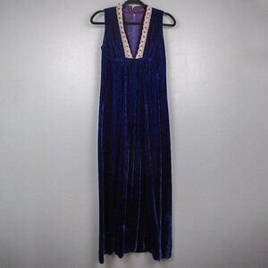 Vintage dark blue velvet sleeveless maxi dress-XS